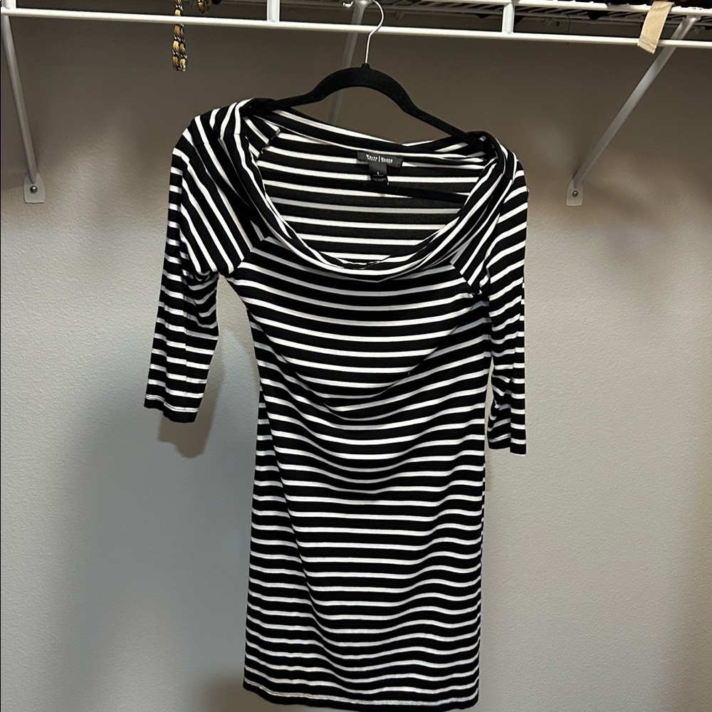 Off the salt, shoulder shift dress black-and-white striped